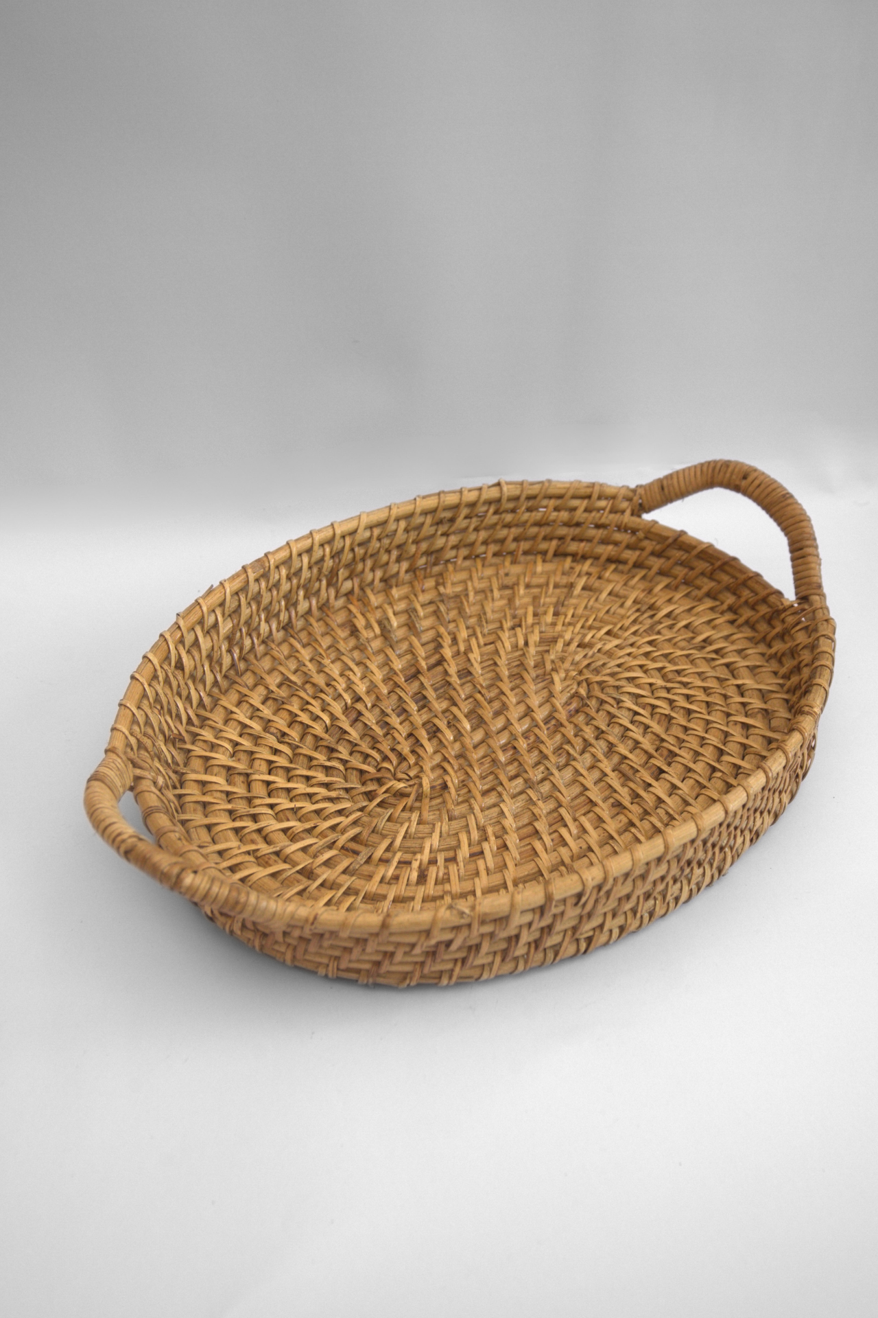 Oval Cane Serving Tray with Handles
