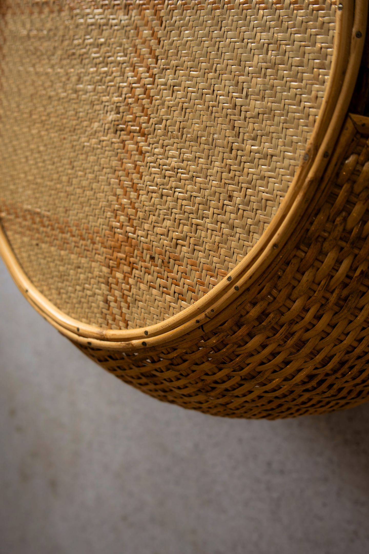 Handcrafted woven cane coffee table.