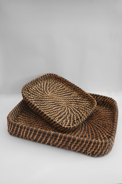 Dark Cane Rectangular Tray (Set of 2)