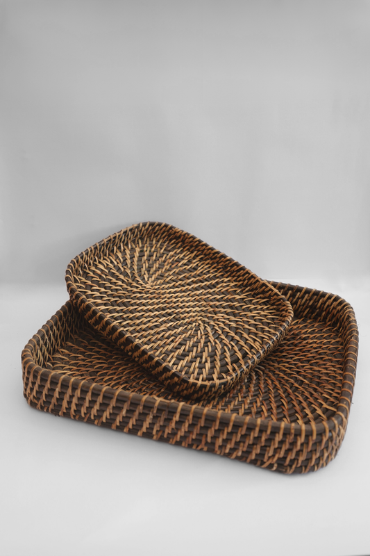 Dark Cane Rectangular Tray (Set of 2)