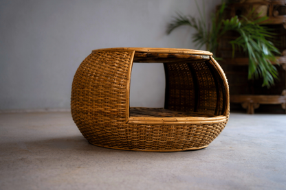Handcrafted woven cane coffee table.