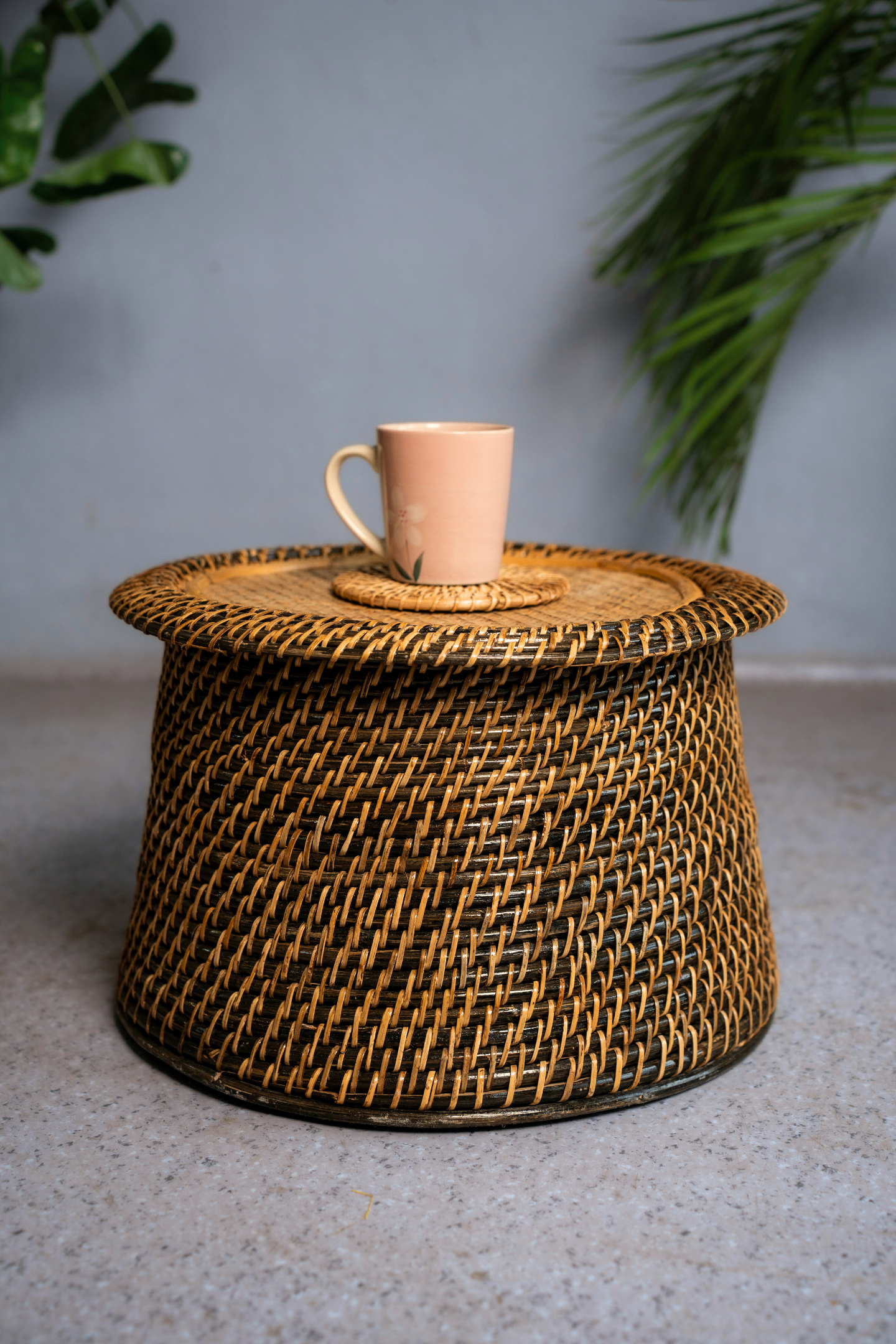 Hand woven rattan cane coffee table