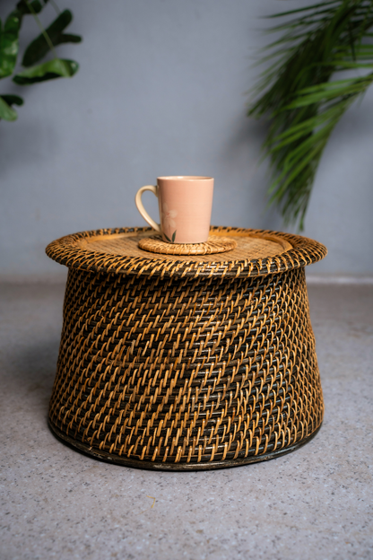 Hand woven rattan cane coffee table
