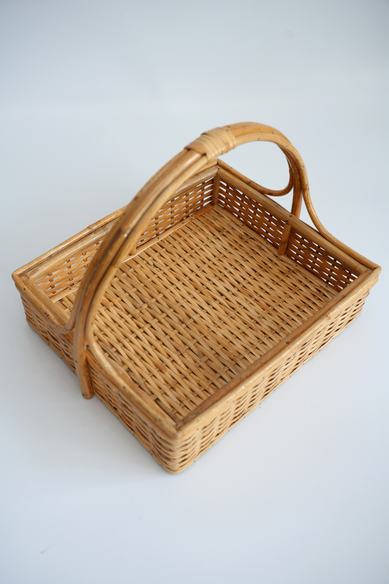 Classic Square Cane Basket with Handle