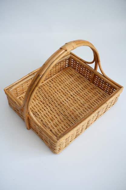 Classic Square Cane Basket with Handle