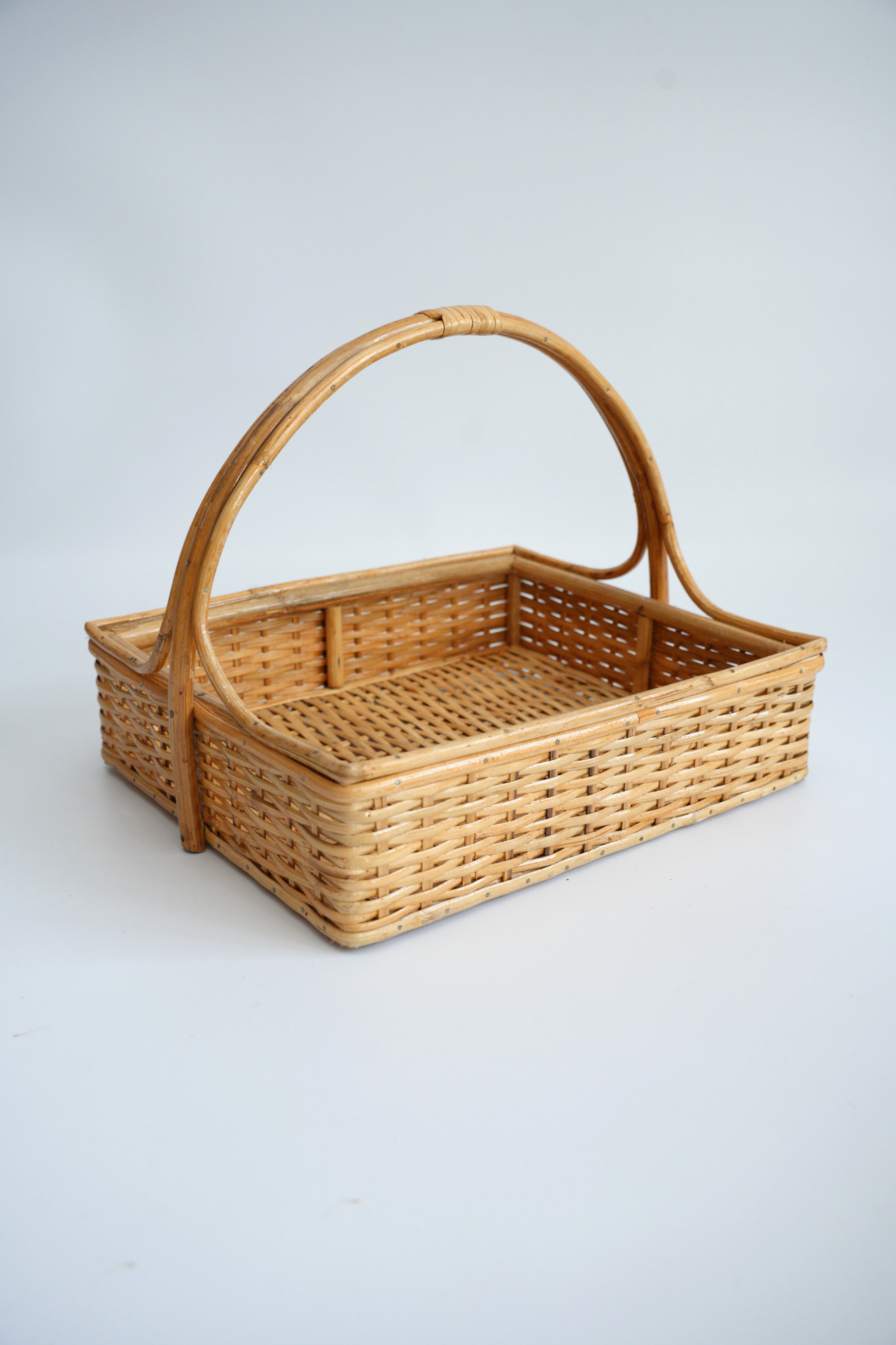 Classic Square Cane Basket with Handle