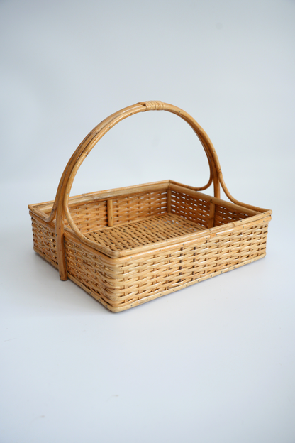 Classic Square Cane Basket with Handle