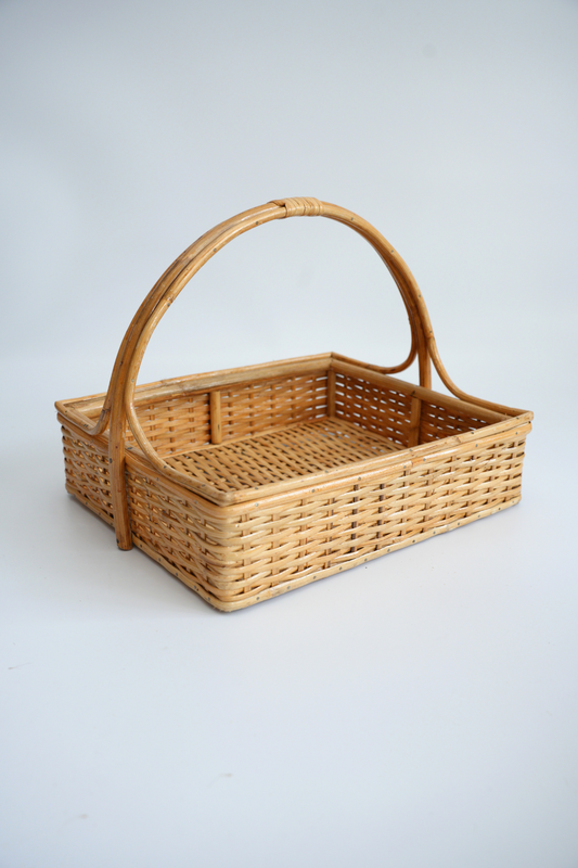 Classic Square Cane Basket with Handle