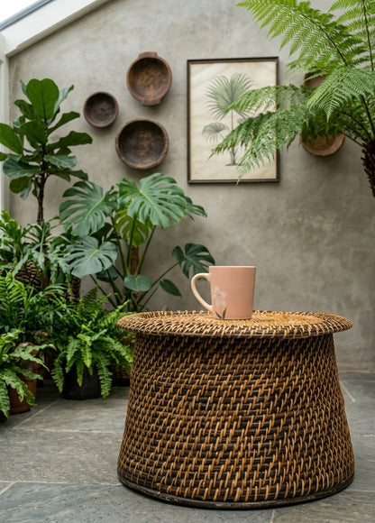 Hand woven rattan cane coffee table